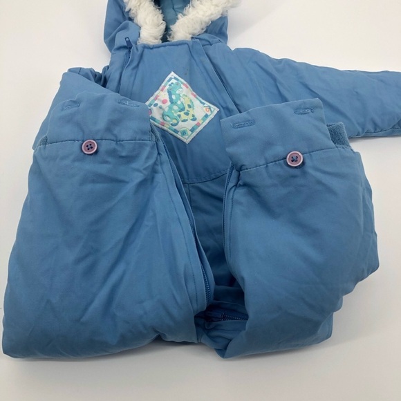 VINTAGE Kids & More Blue with White Faux Fur Trim Kids Ski Snowsuit One Piece - Picture 9 of 12